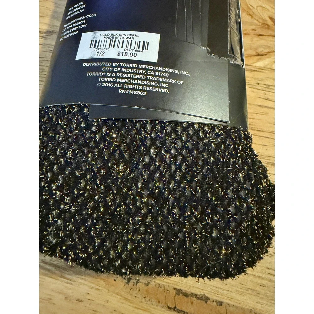 Torrid Black Gold Metallic Sparkle‎ Fishnet Tights Size 1/2 Plus Size New